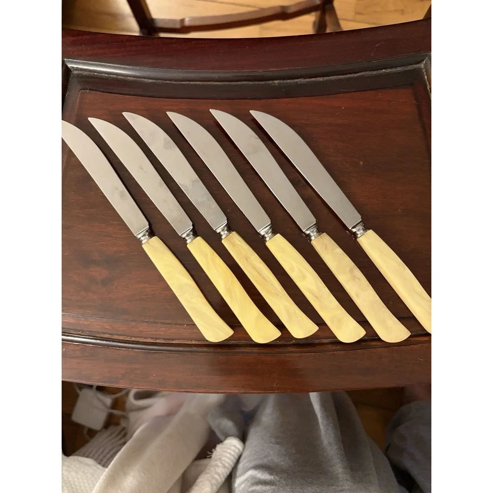 Vintage Robeson Steak Knives Cream Butter Swirl Handles Set Of 5